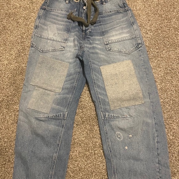 We the Free Moxie Low Slung Barrel jeans 27 boho casual truest blue button fly - Picture 3 of 8